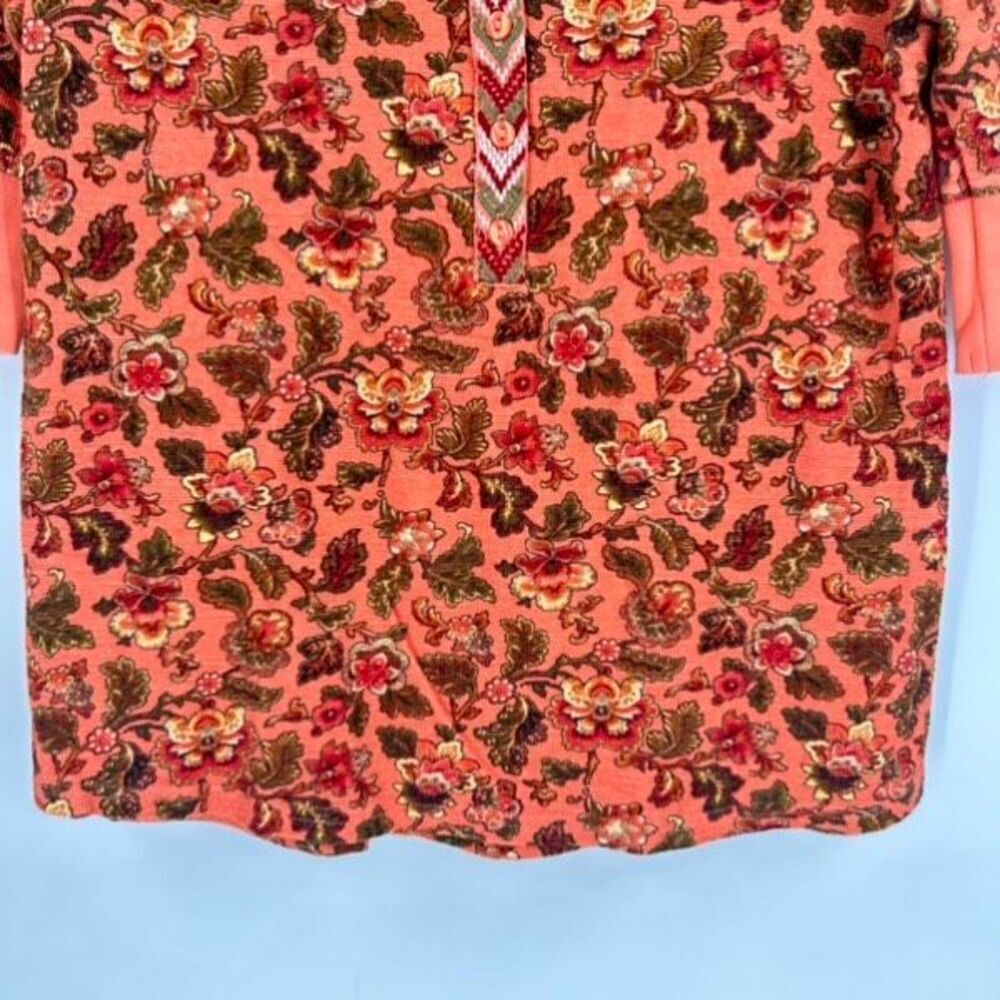 Sundance Women's Floral Waffle Knit‎ Henley Neck Thermal Top Orange Medium - Picture 6 of 10